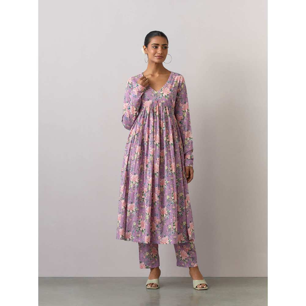 Ikshita Choudhary Lavender Cotton Printed Kurta With Pants (Set of 2)