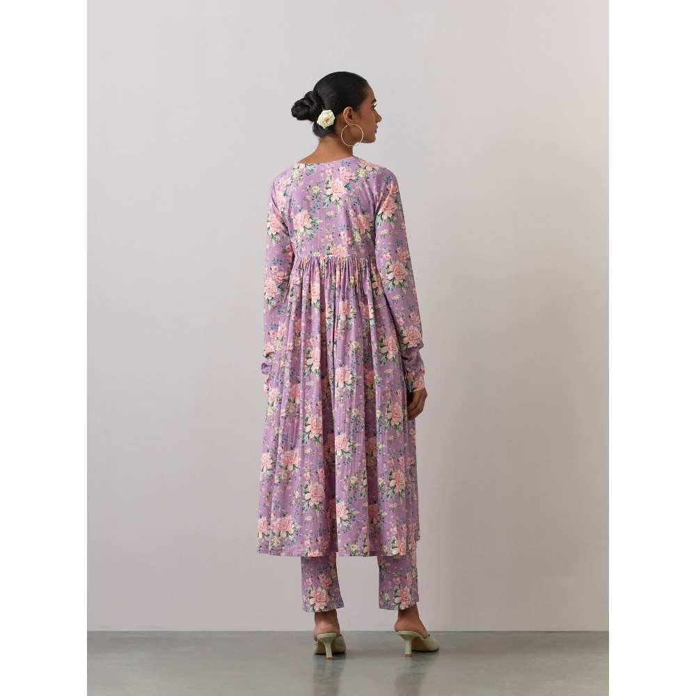 Ikshita Choudhary Lavender Cotton Printed Kurta With Pants (Set of 2)