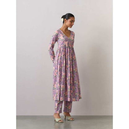 Ikshita Choudhary Lavender Cotton Printed Kurta With Pants (Set of 2)