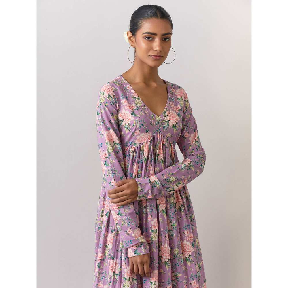 Ikshita Choudhary Lavender Cotton Printed Kurta With Pants (Set of 2)