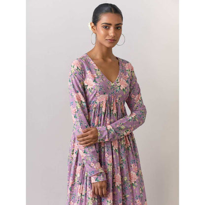 Ikshita Choudhary Lavender Cotton Printed Kurta With Pants (Set of 2)