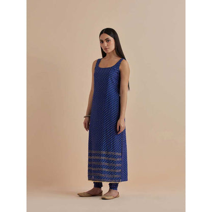 Ikshita Choudhary Blue Printed Chanderi Kurta With Churidar And Dupatta (Set of 3)