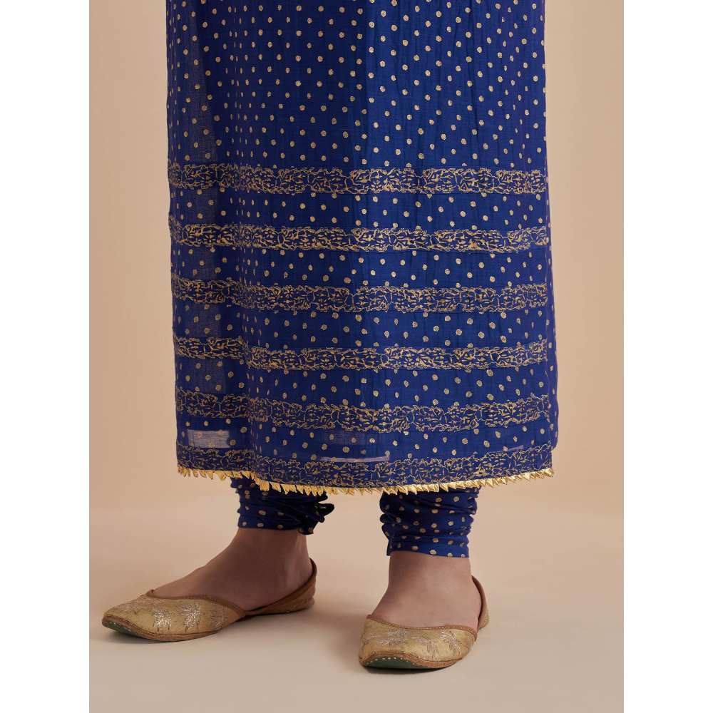 Ikshita Choudhary Blue Printed Chanderi Kurta With Churidar And Dupatta (Set of 3)