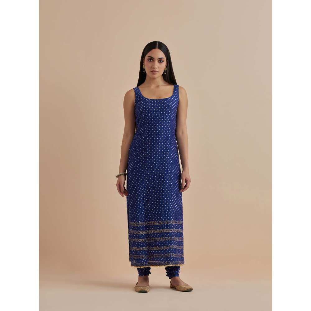 Ikshita Choudhary Blue Printed Chanderi Kurta With Churidar (Set of 2)