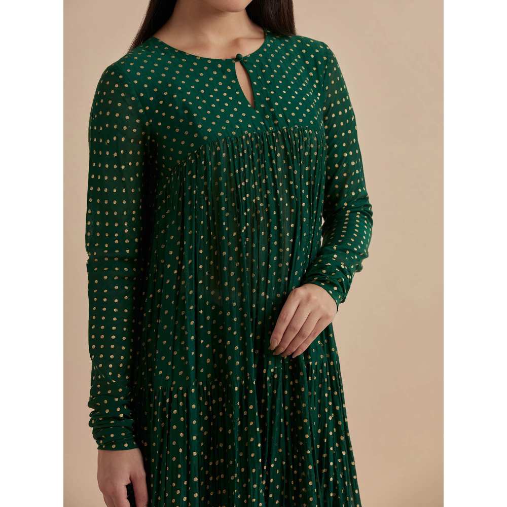 Ikshita Choudhary Green Printed Chanderi Anarkali With Churidar (Set of 2)