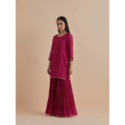 Ikshita Choudhary Magenta Printed Chanderi Kurtis With Gharara And Dupatta (Set of 3)
