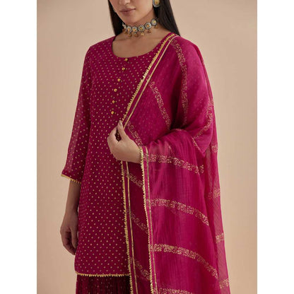 Ikshita Choudhary Magenta Printed Chanderi Kurtis With Gharara And Dupatta (Set of 3)