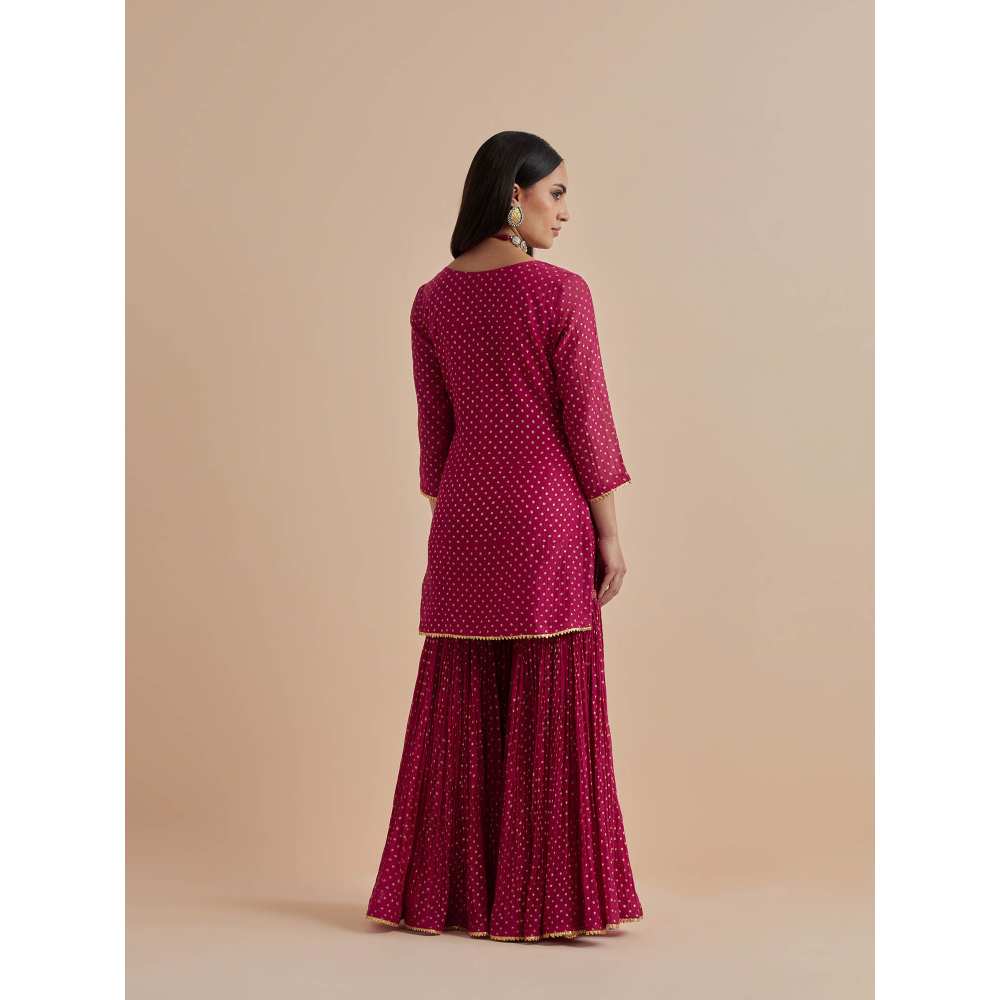 Ikshita Choudhary Magenta Printed Chanderi Kurtis With Gharara And Dupatta (Set of 3)