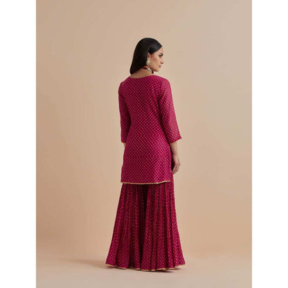 Ikshita Choudhary Magenta Printed Chanderi Kurtis With Gharara And Dupatta (Set of 3)
