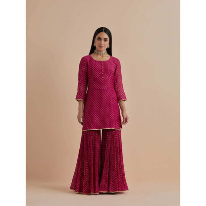 Ikshita Choudhary Magenta Printed Chanderi Kurtis With Gharara (Set of 2)