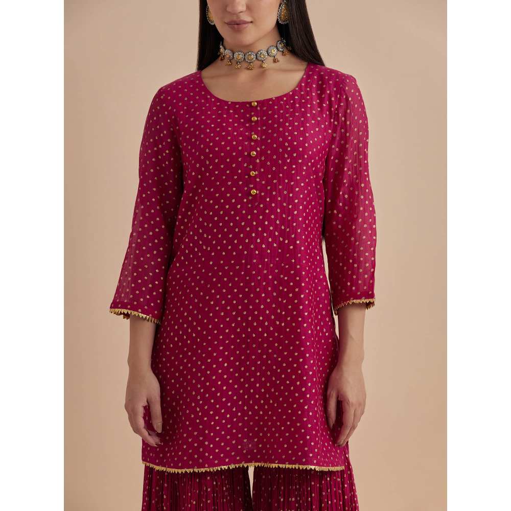 Ikshita Choudhary Magenta Printed Chanderi Kurtis With Gharara (Set of 2)