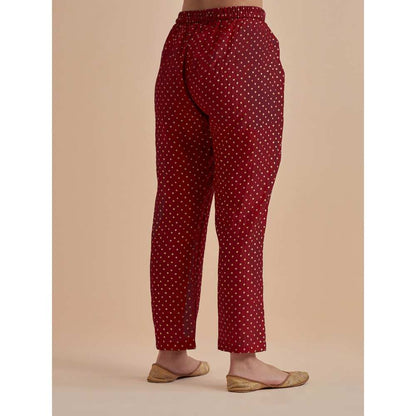 Ikshita Choudhary Red Printed Chanderi Kurta With Pants (Set of 2)