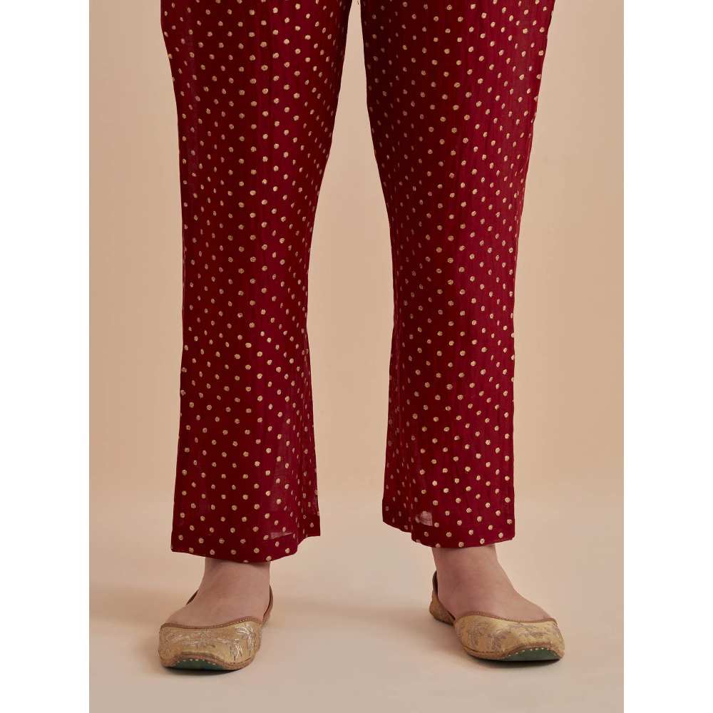 Ikshita Choudhary Red Printed Chanderi Kurta With Pants (Set of 2)