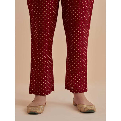 Ikshita Choudhary Red Printed Chanderi Kurta With Pants (Set of 2)