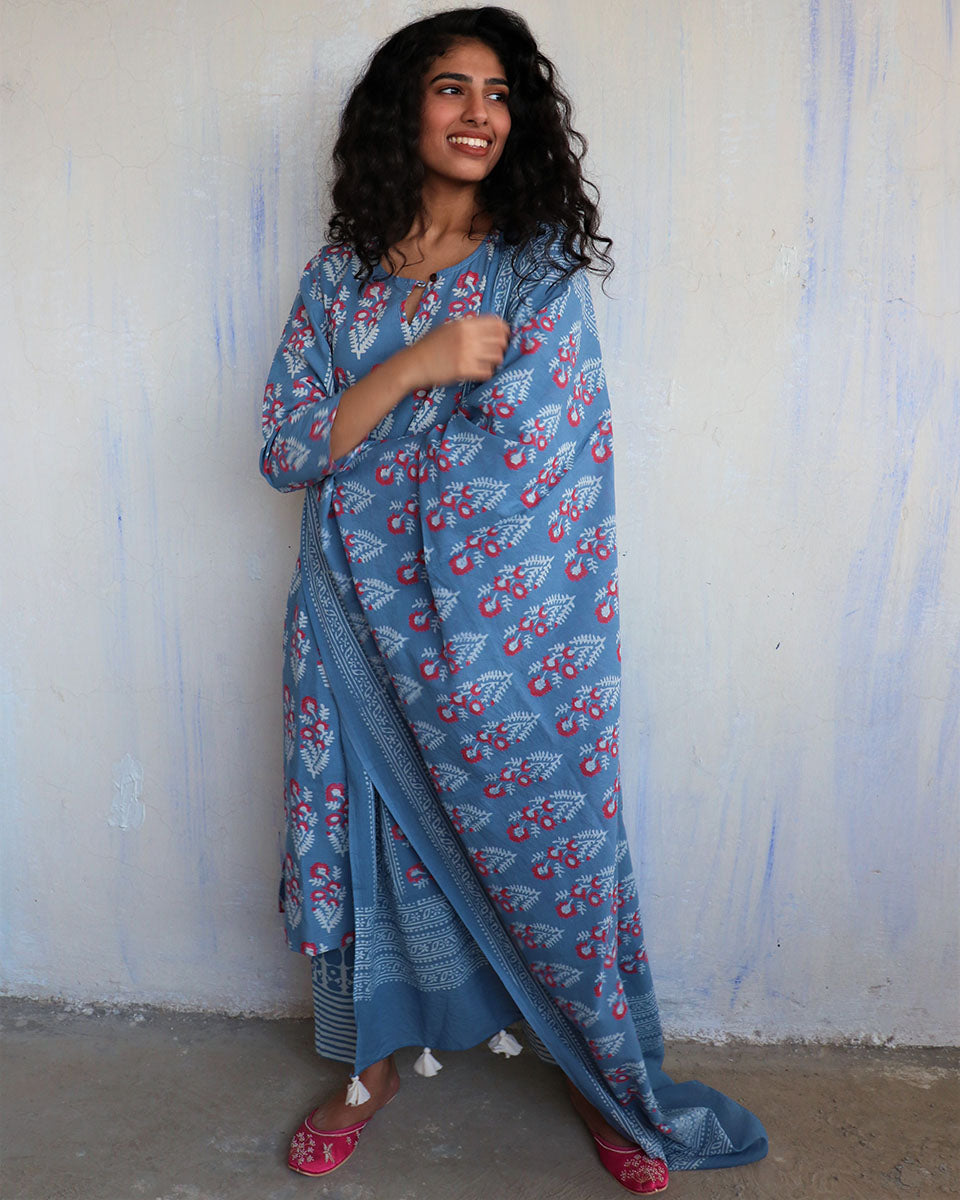 Chidiyaa Blue Cotton Dupatta