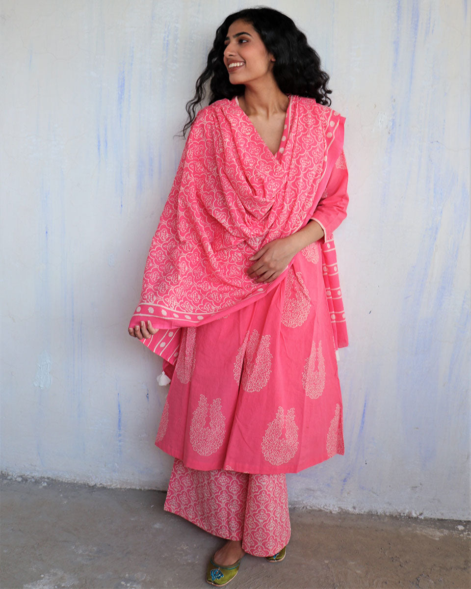 Chidiyaa Pink Cotton Dupatta
