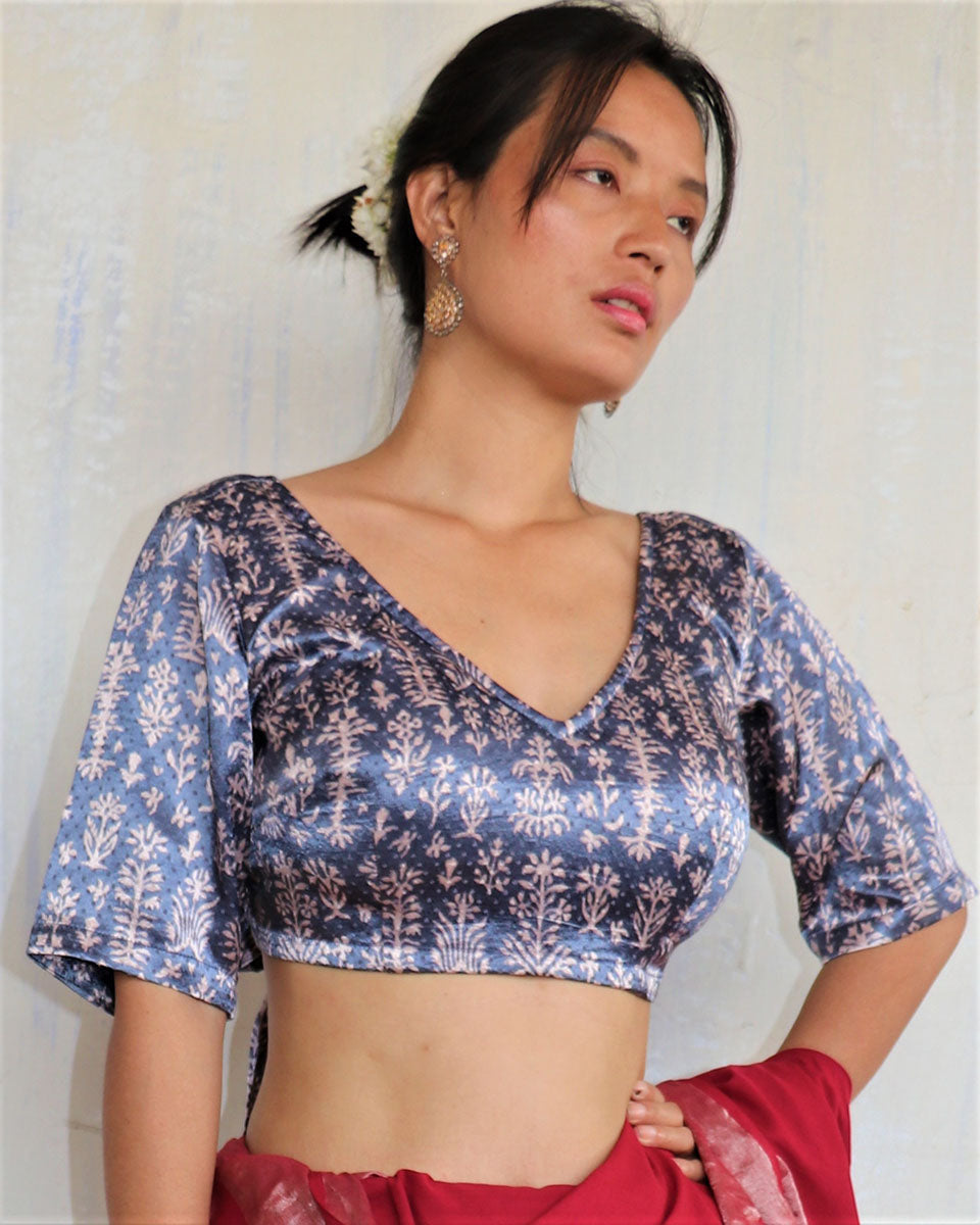 Chidiyaa Blue Mashru Silk Blouse