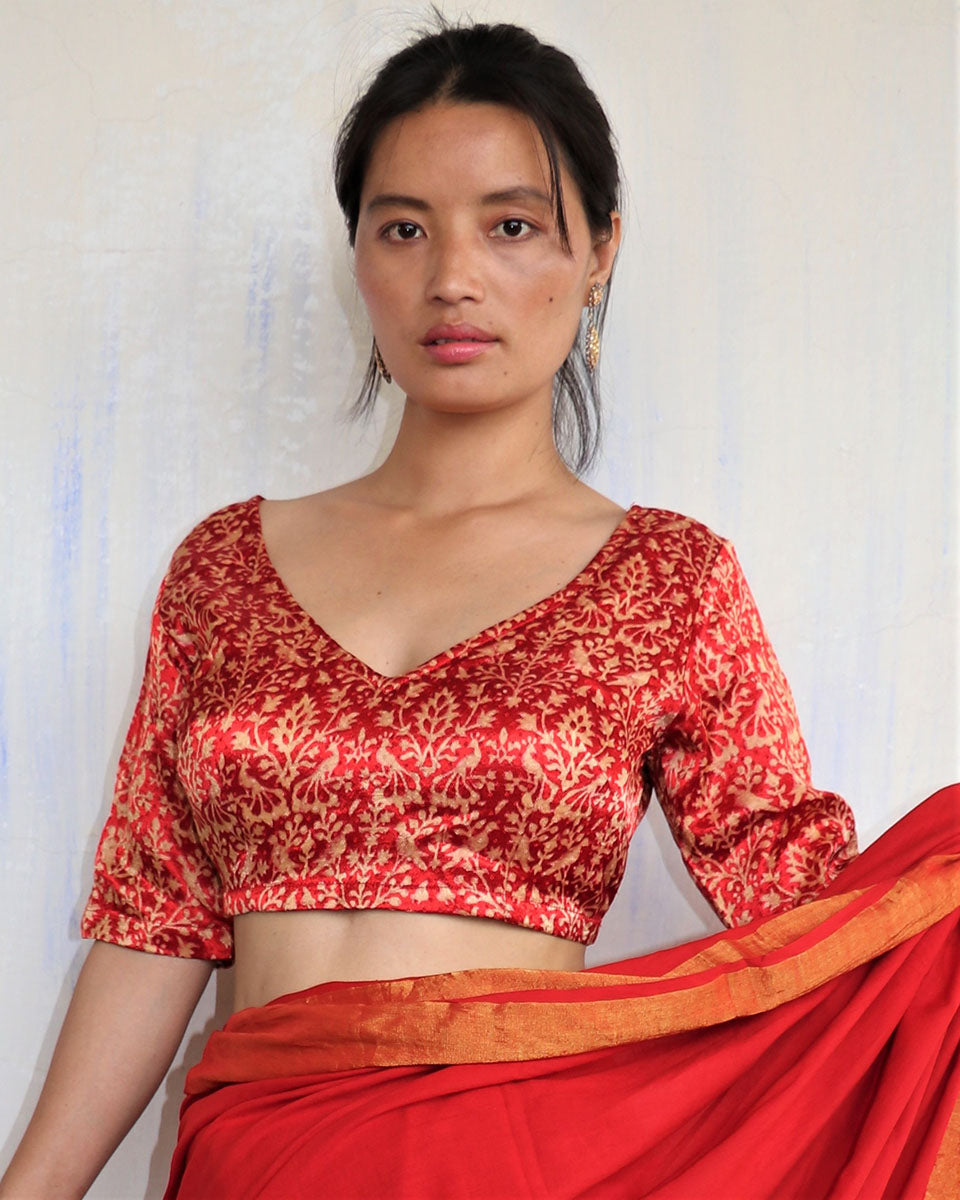 Chidiyaa Red Mashru Silk Blouse