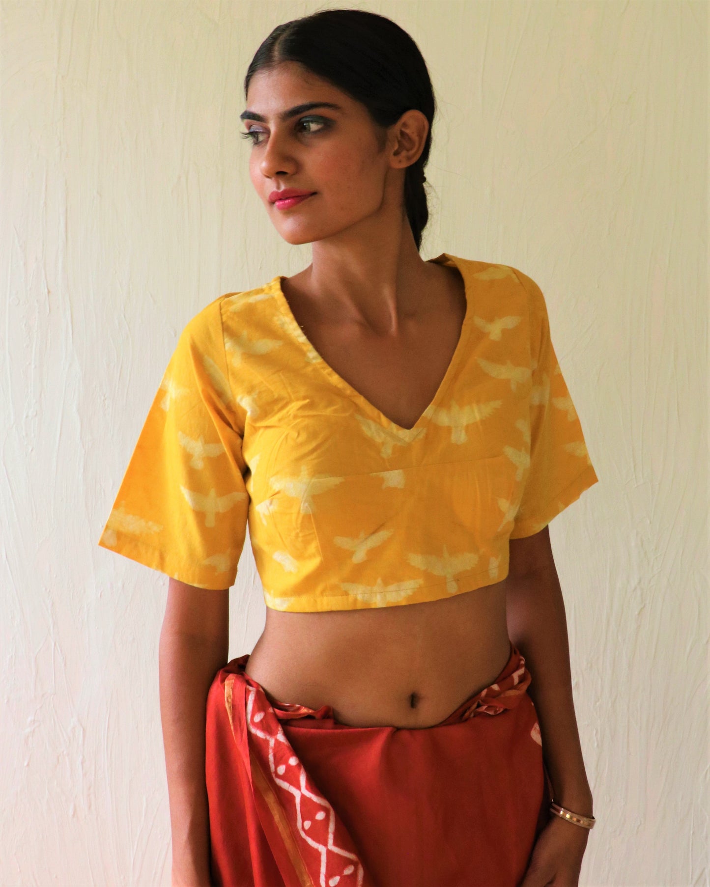 Chidiyaa Sunrise Yellow Bird Block Printed Cotton Blouse - Soe