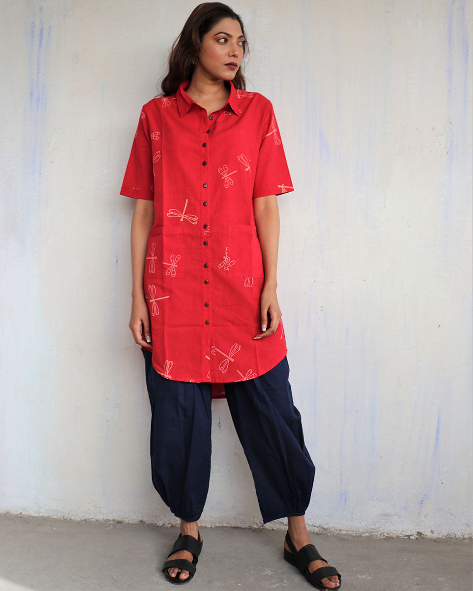 Chidiyaa Red Cotton Kurti, Salwar (Set of 2)