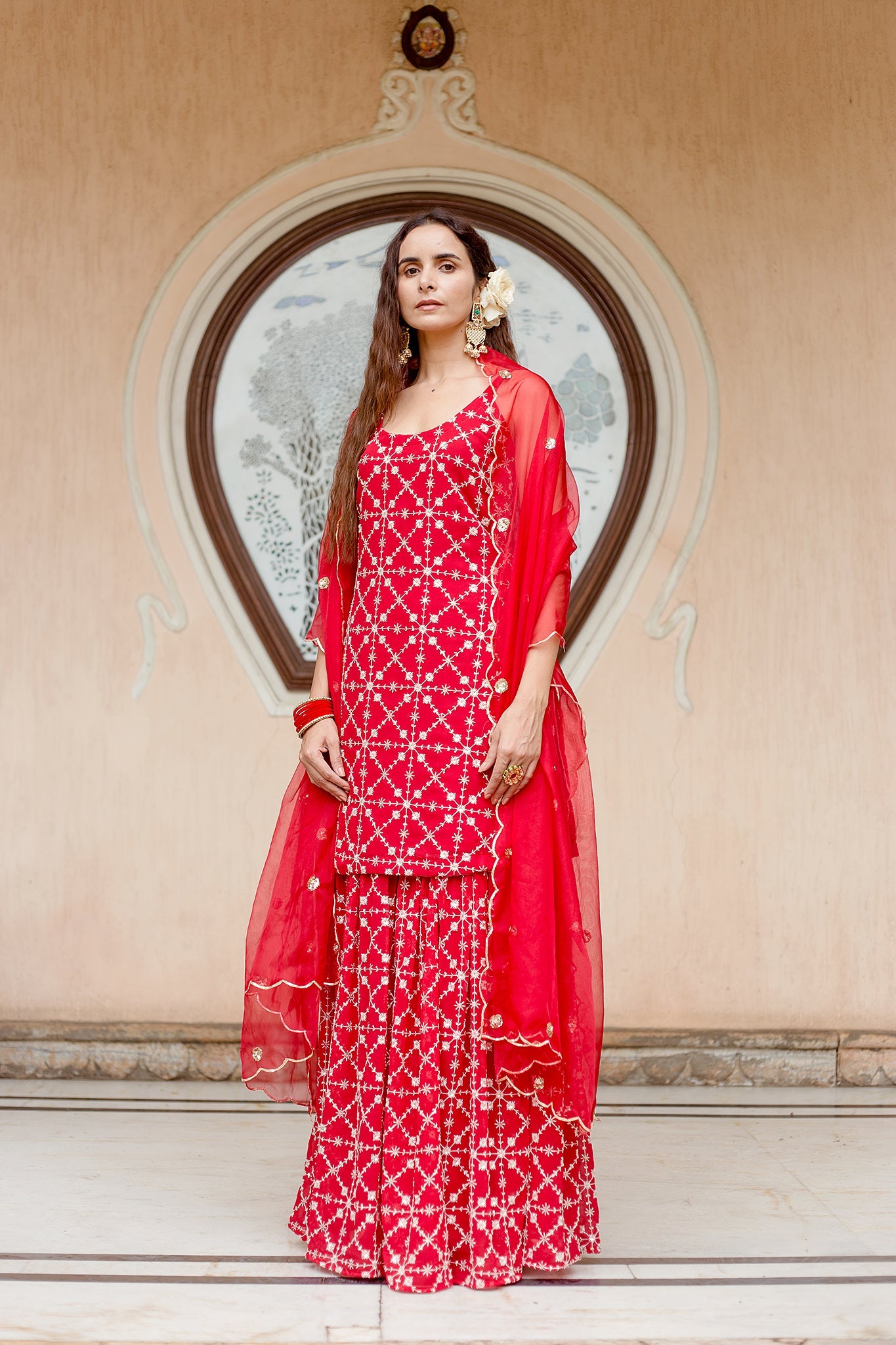 Bahaar Red Sharara Set