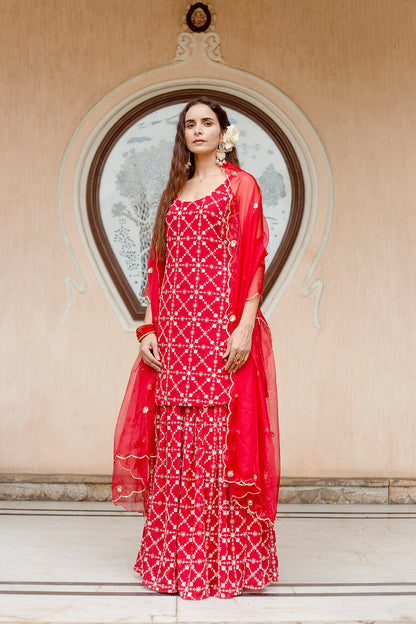 Bahaar Red Sharara Set