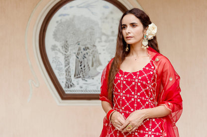 Bahaar Red Sharara Set