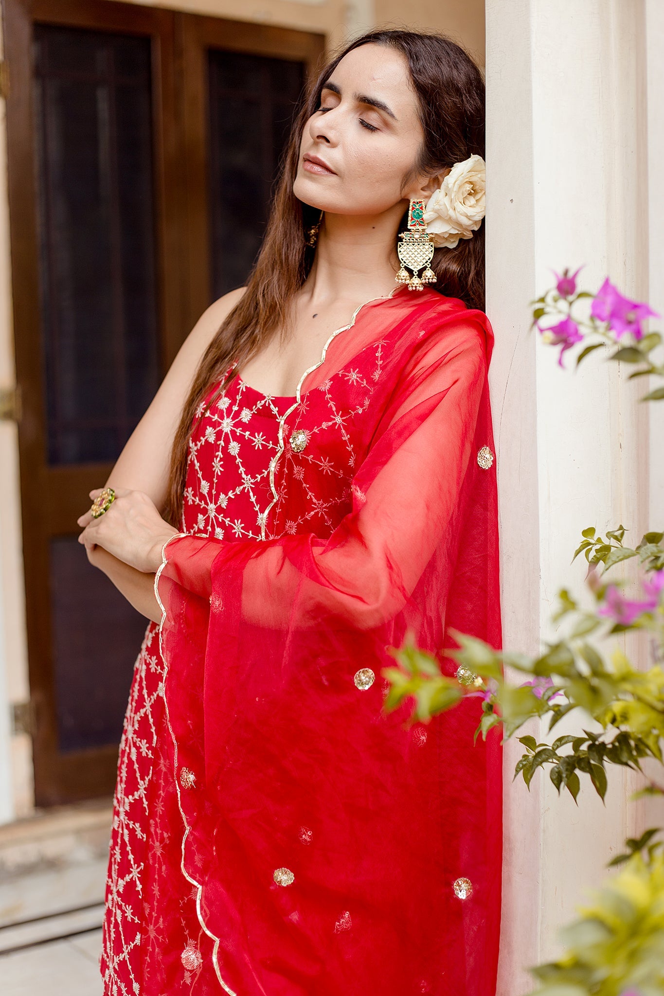 Bahaar Red Sharara Set