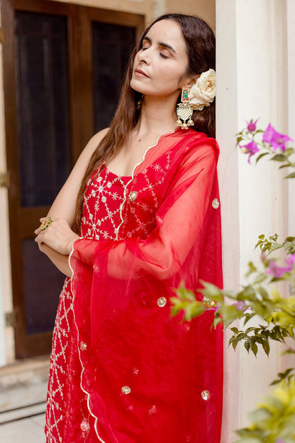 Bahaar Red Sharara Set