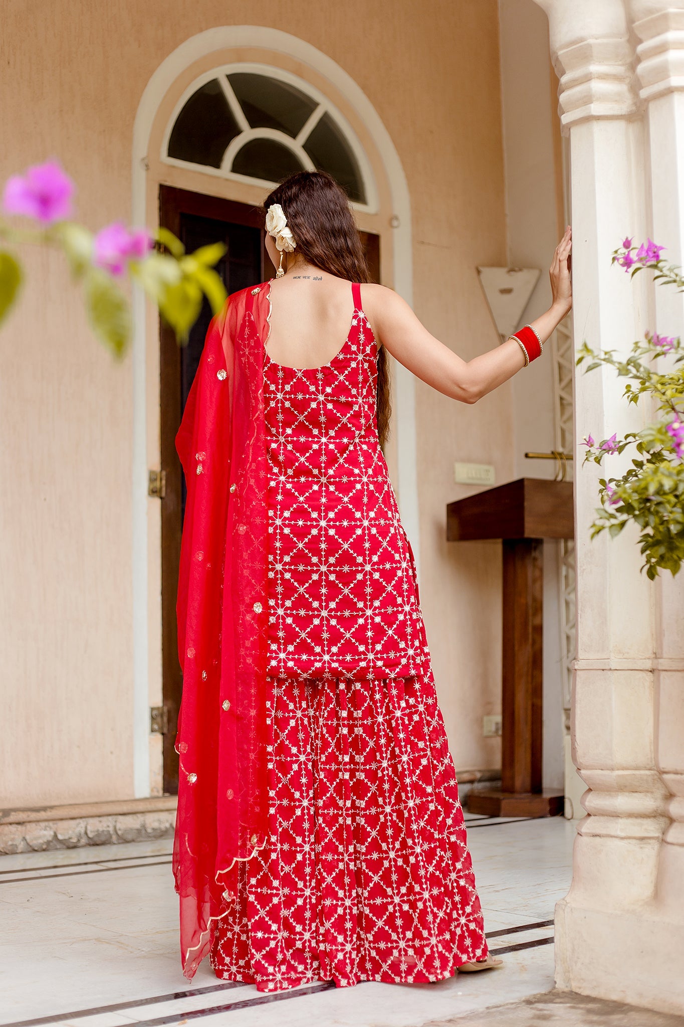 Bahaar Red Sharara Set