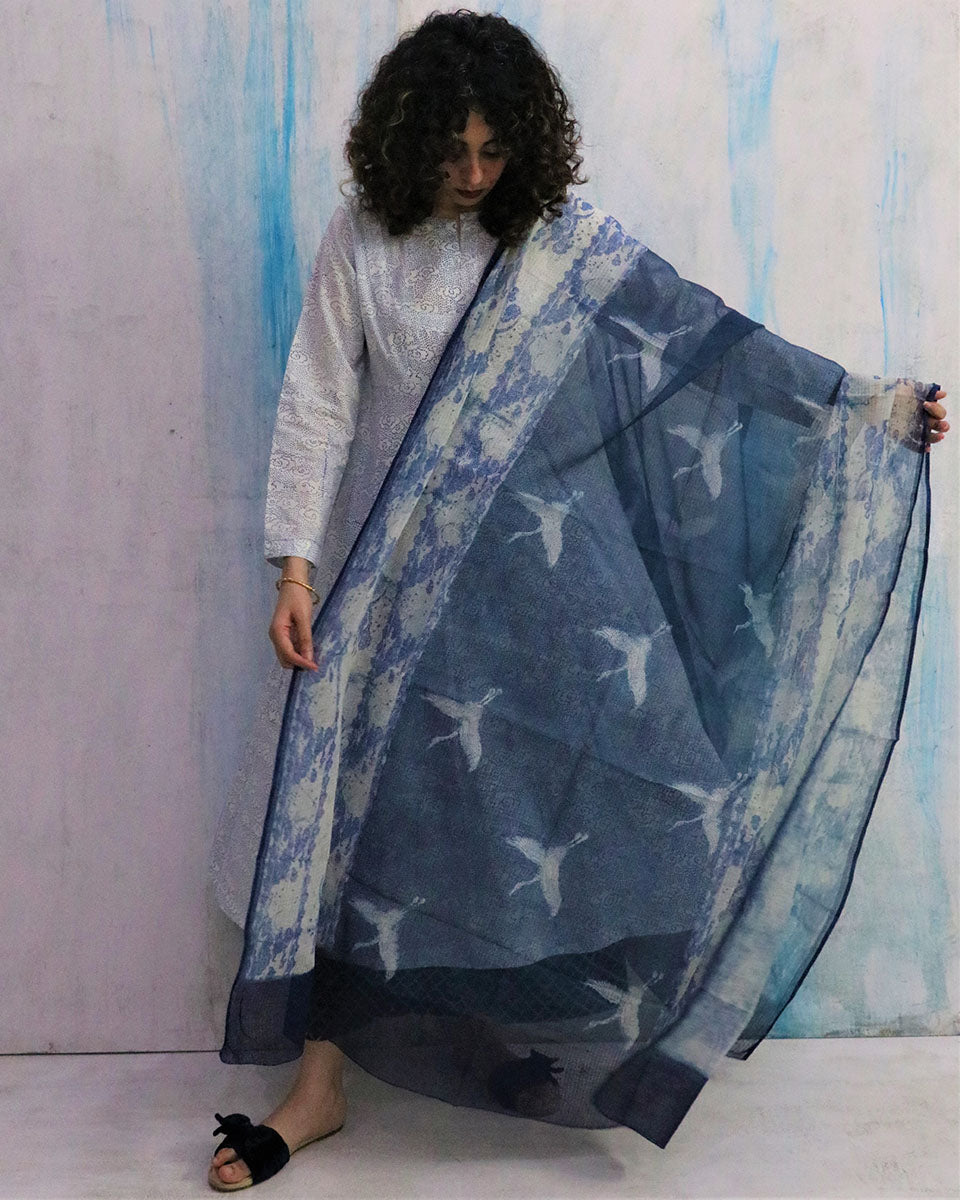 Chidiyaa Blue Cotton Dupatta