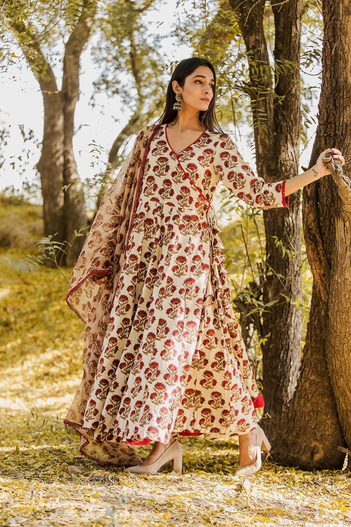 Khizan Red Anarkali Set