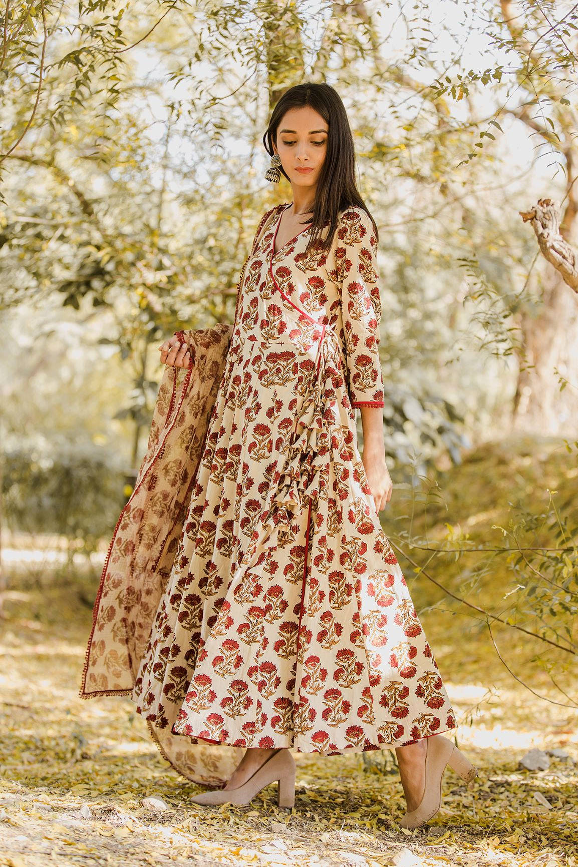 Khizan Red Anarkali Set