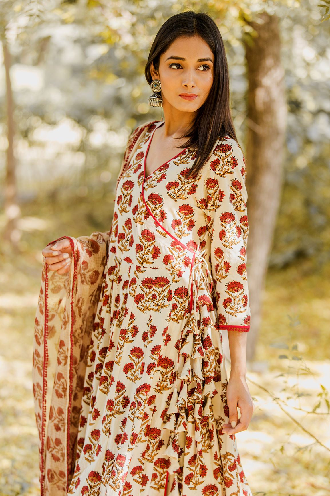 Khizan Red Anarkali Set