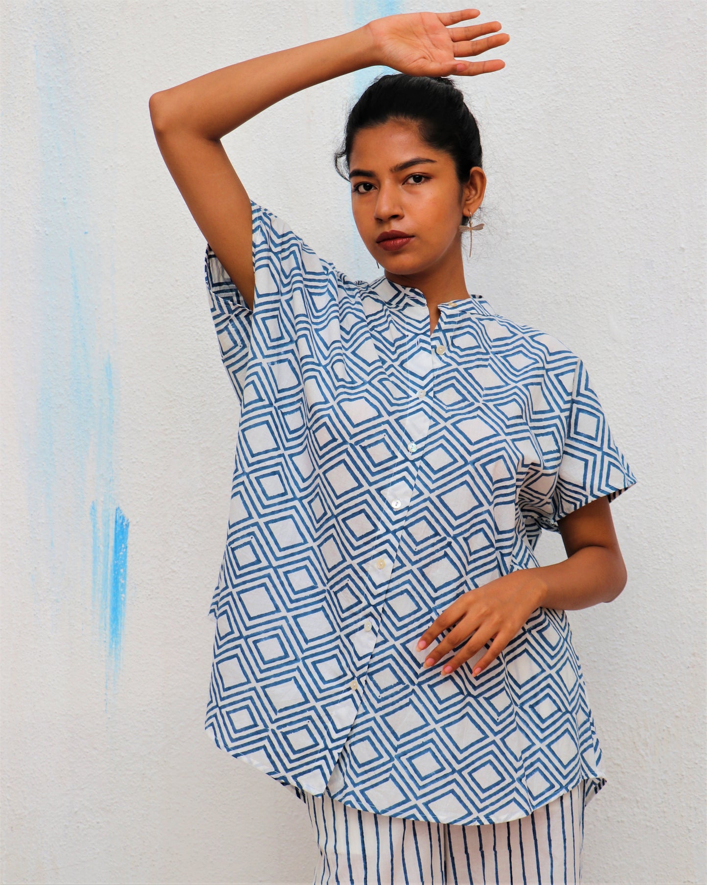 Chidiyaa White Diamond Block Printed Cotton Top - Wic