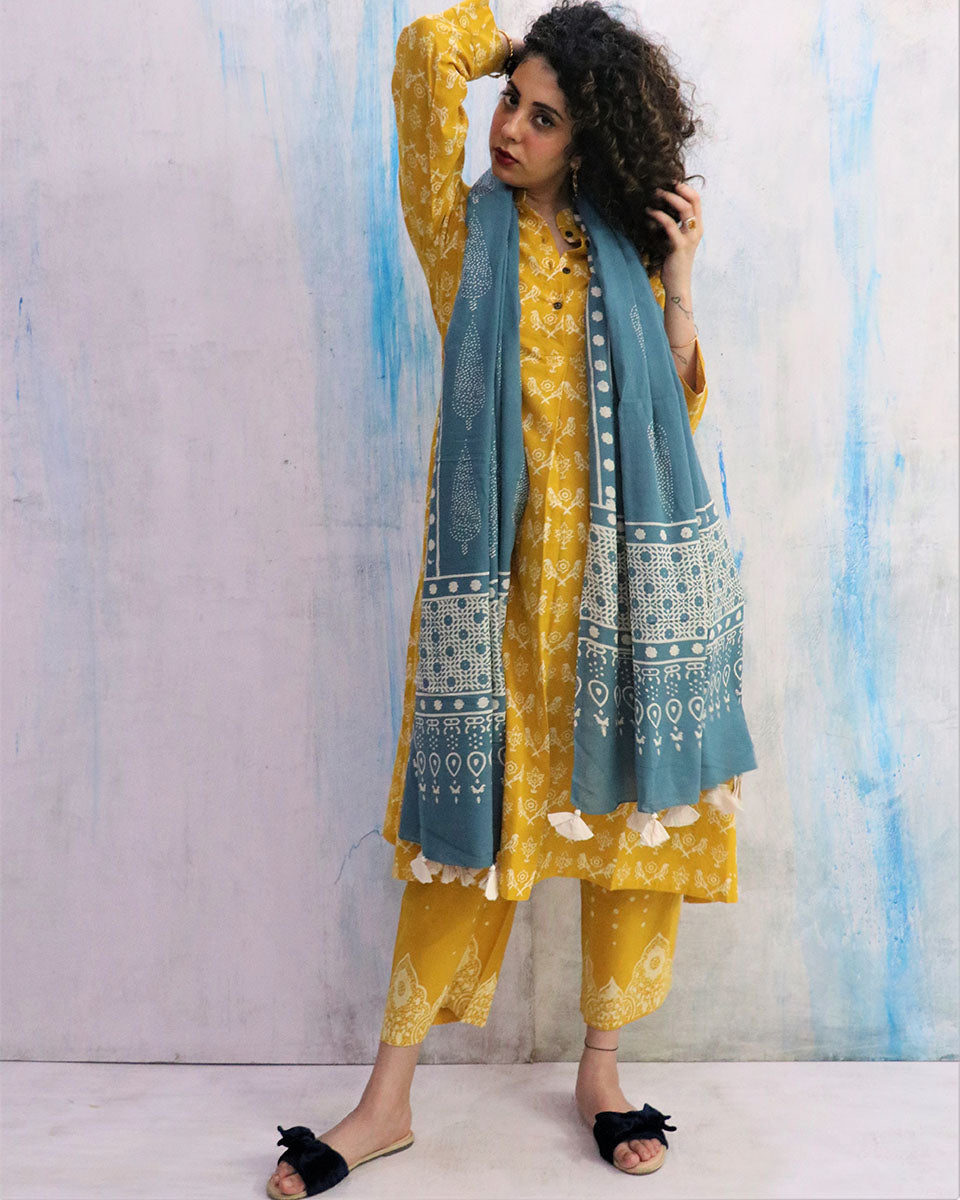 Chidiyaa Blue Cotton Dupatta