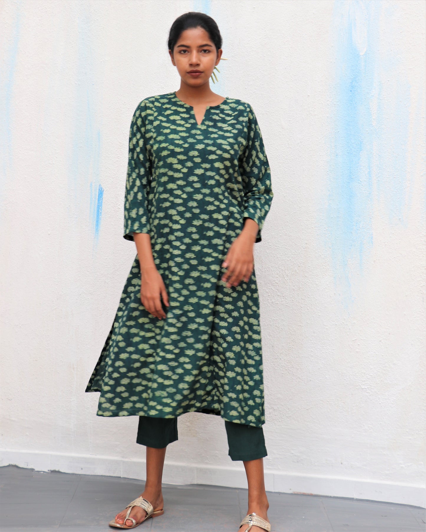 Chidiyaa Green Bloom Block Printed Cotton Kurta (Set of 2)
