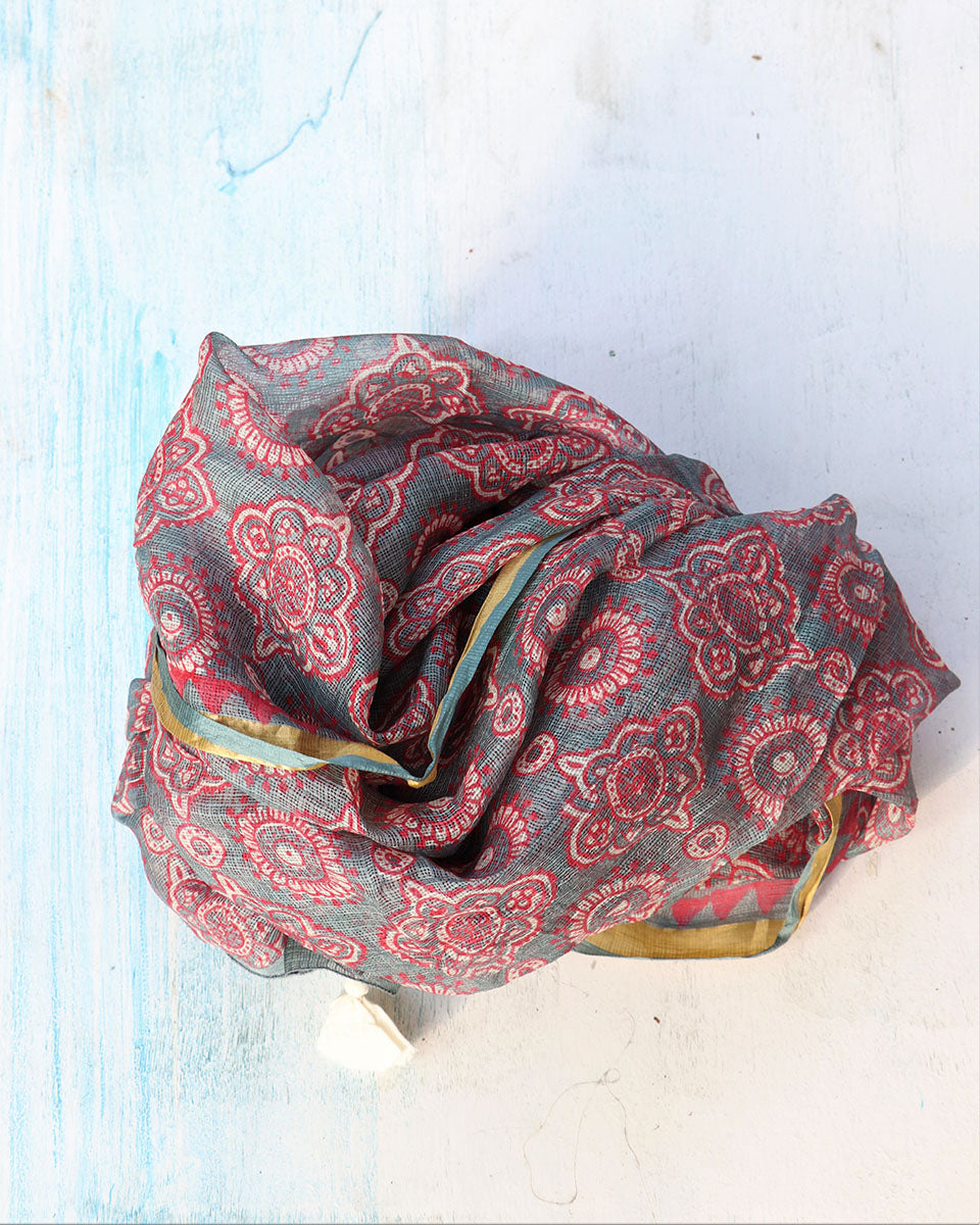 Chidiyaa Blue Linen Dupatta