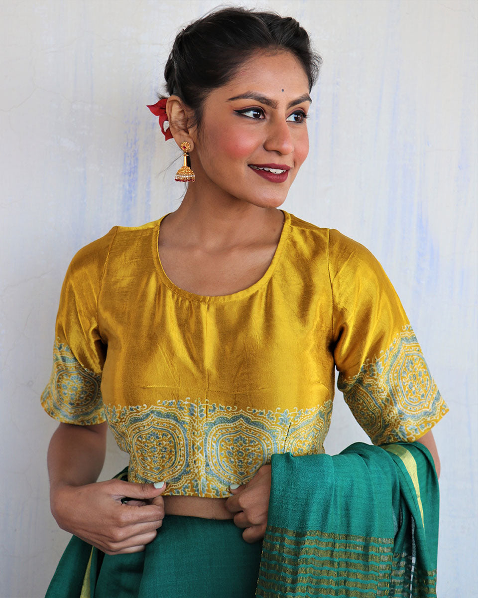 Chidiyaa Mustard Mashru Silk Blouse