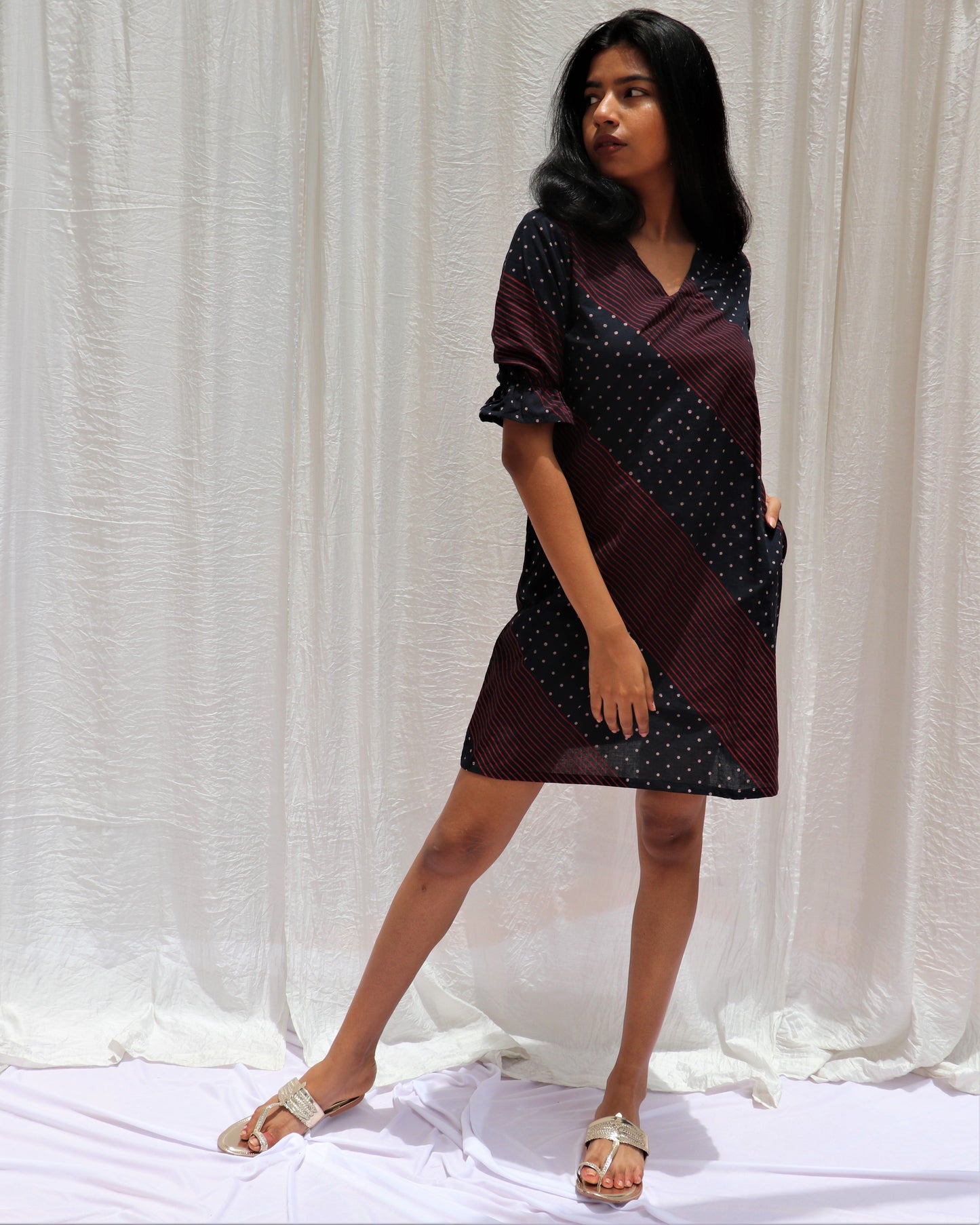 Chidiyaa Night Black Printed Cotton Shift Dress Symphony