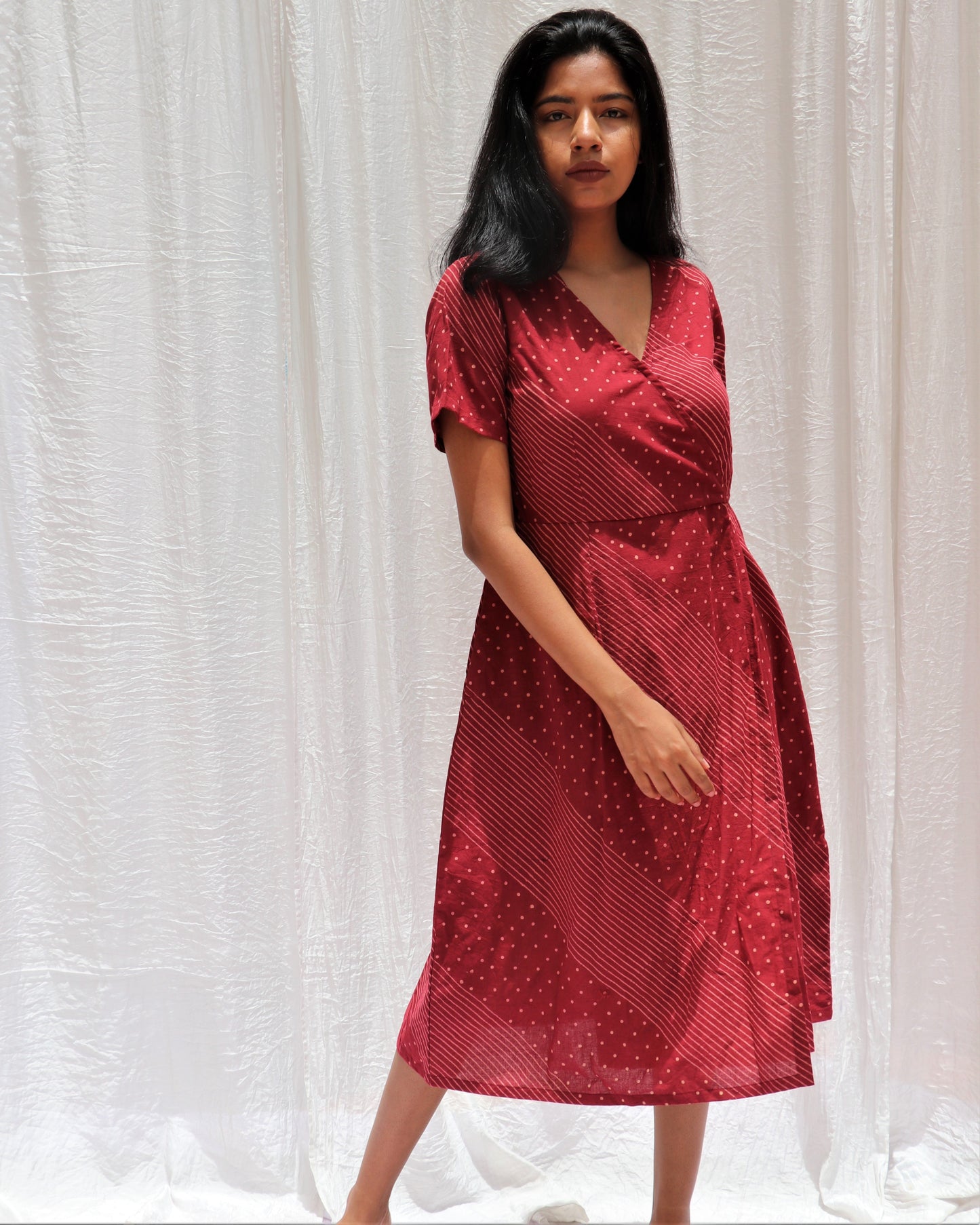 Chidiyaa Maroon Printed Wrap Cotton Dress Symphony
