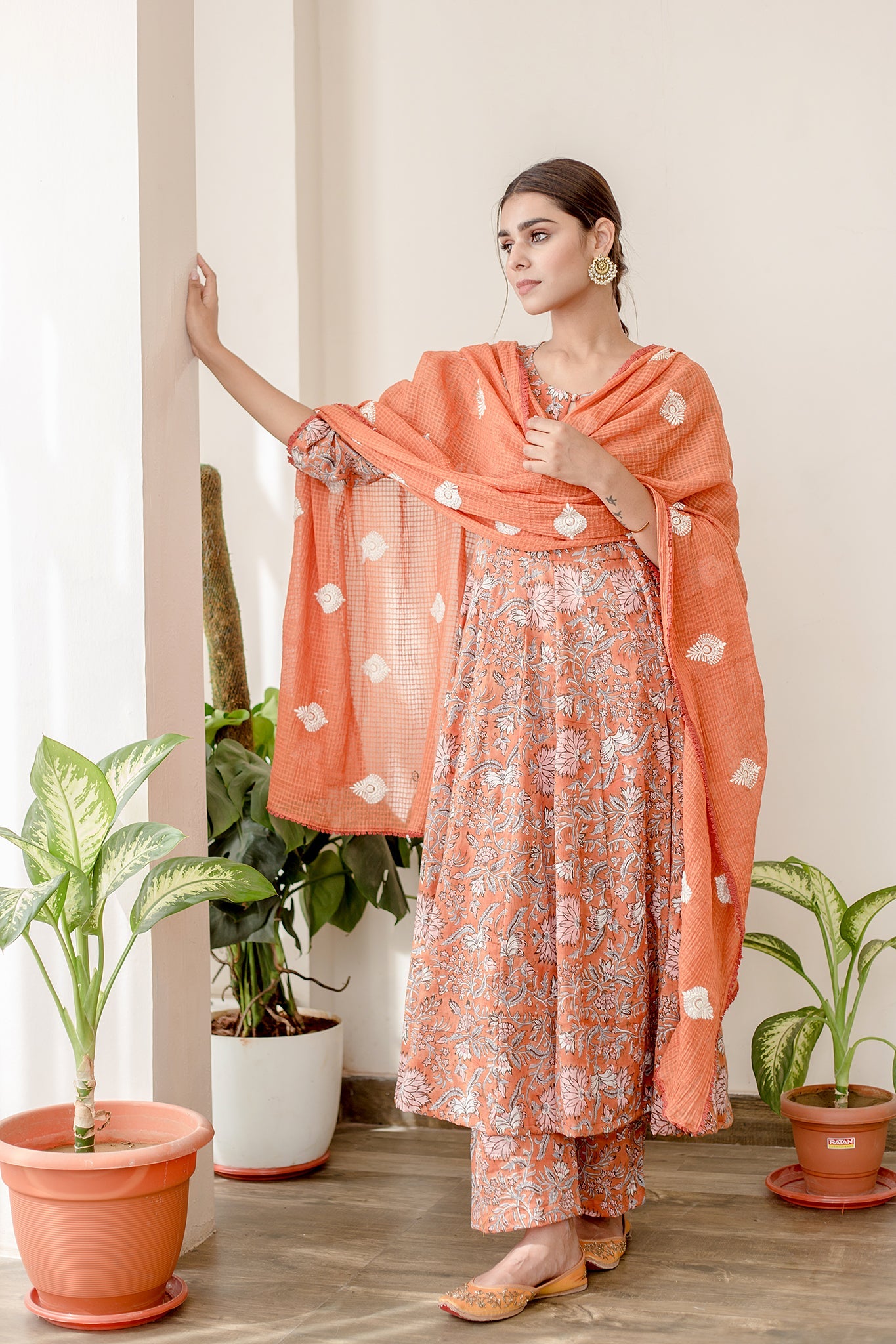 Orchid Orange Anarkali Set