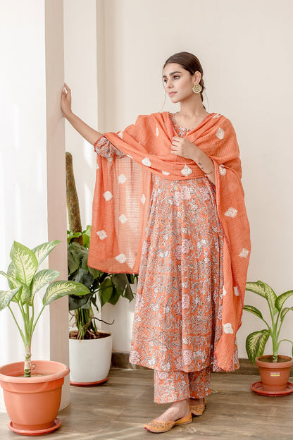 Orchid Orange Anarkali Set