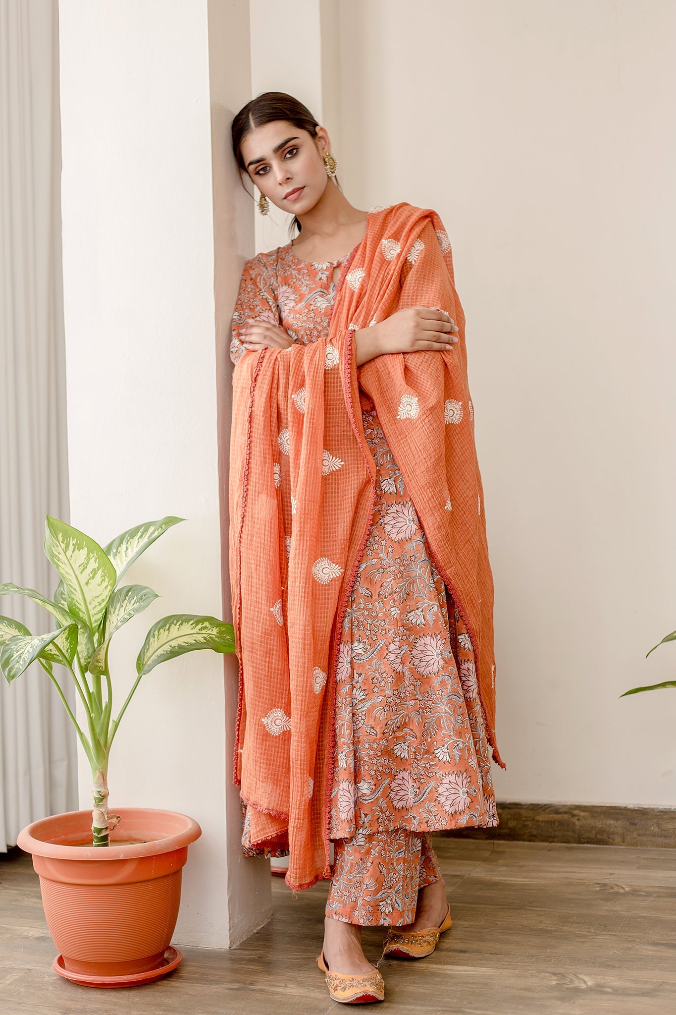 Orchid Orange Anarkali Set