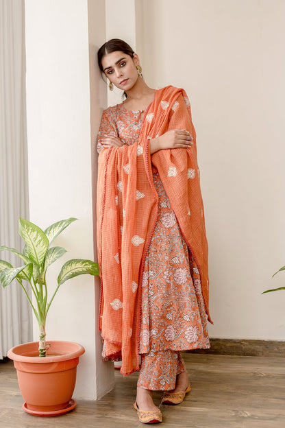Orchid Orange Anarkali Set