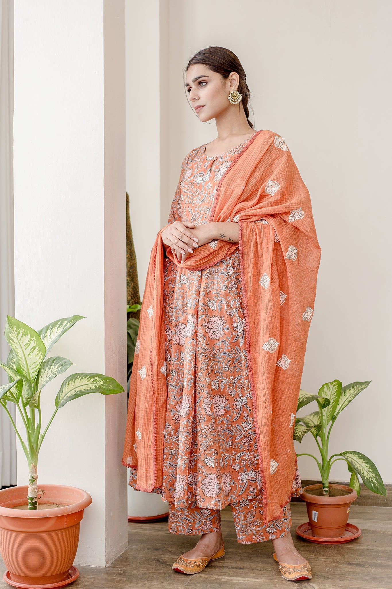 Orchid Orange Anarkali Set