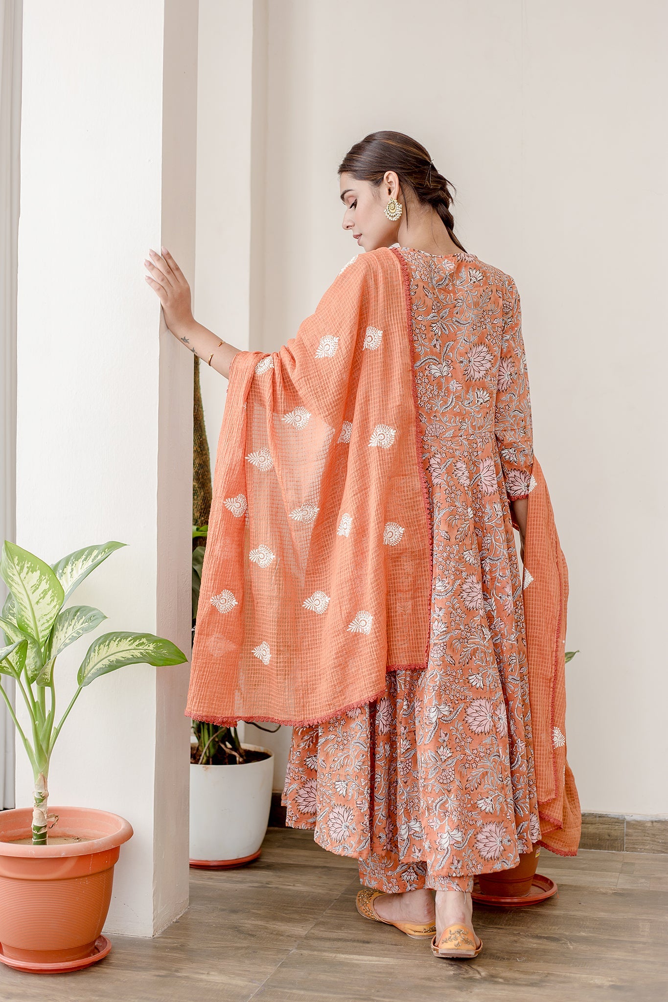 Orchid Orange Anarkali Set