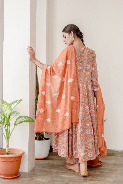 Orchid Orange Anarkali Set