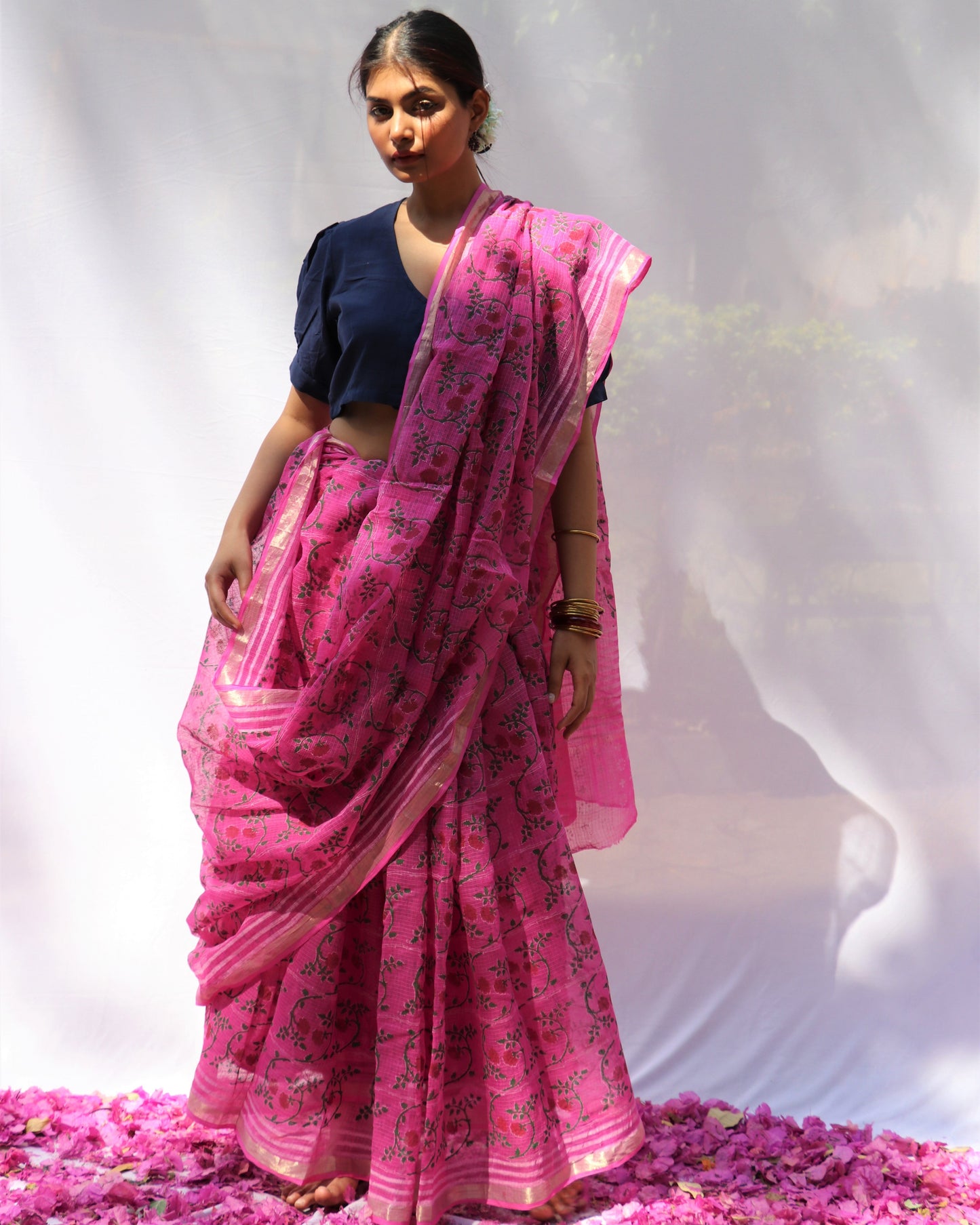 Chidiyaa Fragrant Rani Kota Hand Printed Saree with Unstitched Blouse - Fos