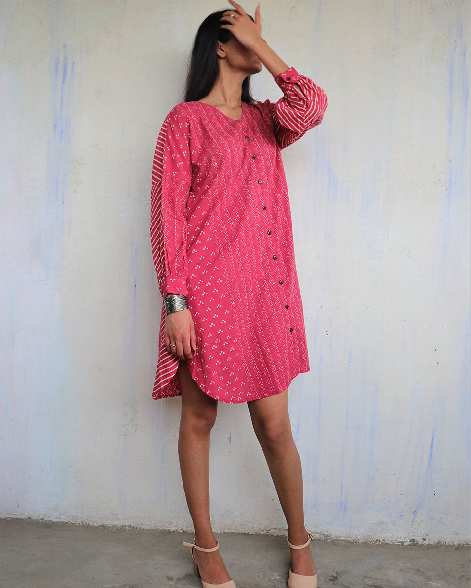 CHIDIYAA Pink Pure Cotton Block Printed Dress Ajooni 1